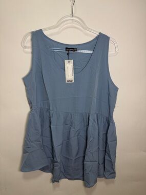 Boohoo Dusty Blue Peplum Tank Top